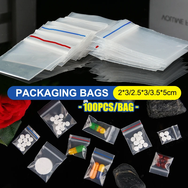 100Pcs/Bag PE Plastic Packaging Bags Ziplock Bag Pill Packaging Bag Thicken Seal Jewelry 2x3cm 2.5x3cm 3.5x5cm