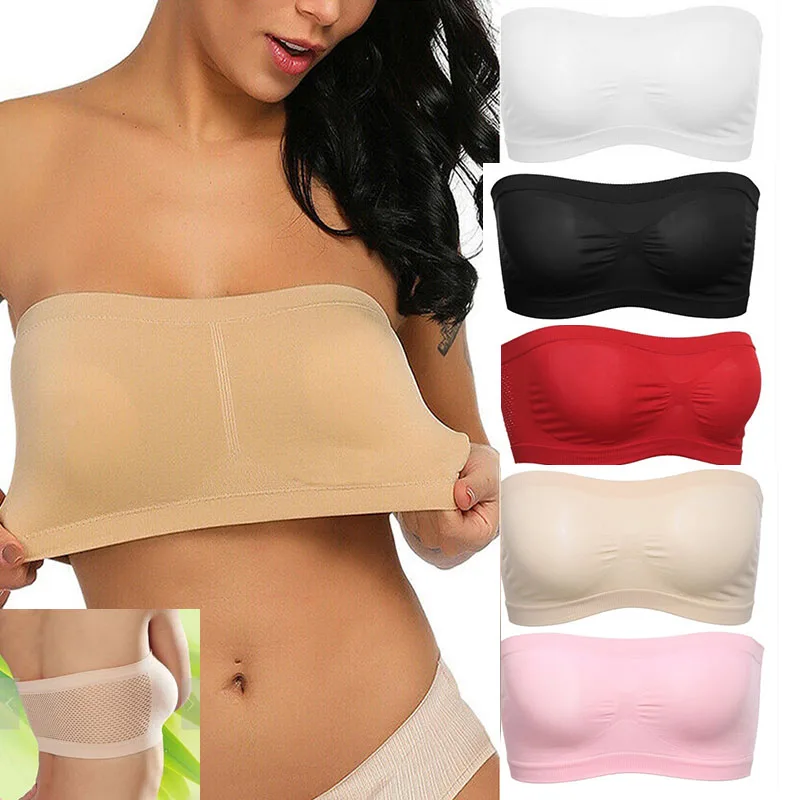 Women Strapless Bra Sexy Invisible Tube Tops Mesh Back Push Up