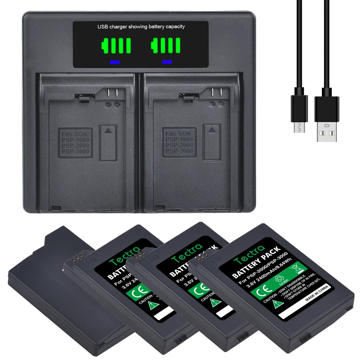 2400Mah Batteria Ricaricabile + Caricatore Doppio Led Per Sony Psp-2000 Psp 3000 Psp Slim Console 2000 Psp-S110