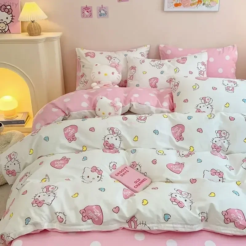 thumbnail image 1 of Juego de 4 fundas de edredón con dibujos animados de Hello Kitty Kawaii, ropa de cama para estudiantes, colcha de microfibra suave y ligera, 1 of 5