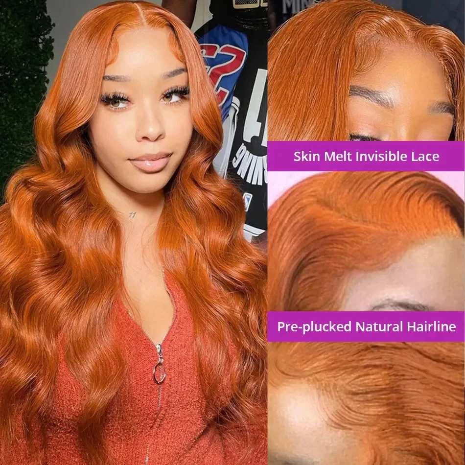 Human Hair Wigs Orange Ginger 13x4 HD Lace Front Human Hair Wigs For Women Pre Plucked Body Wave 13x6 HD Lace Frontal Wigs Human Hair Wig lace front wig front lace wig