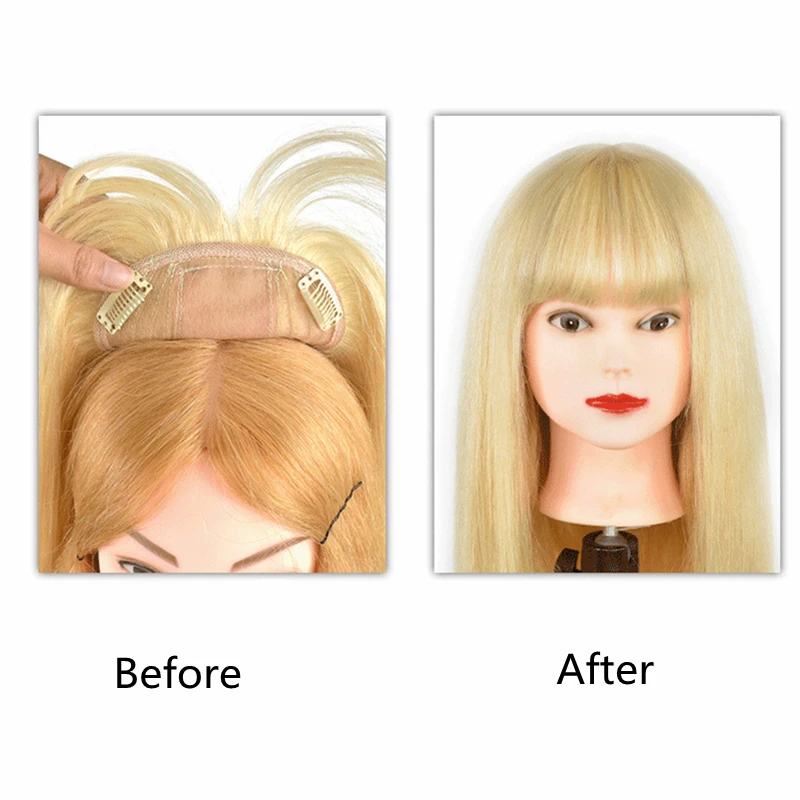 Human Hair Toppers With Bangs For Women Clip In Hairpieces Cover Grey Mild Hair Loss