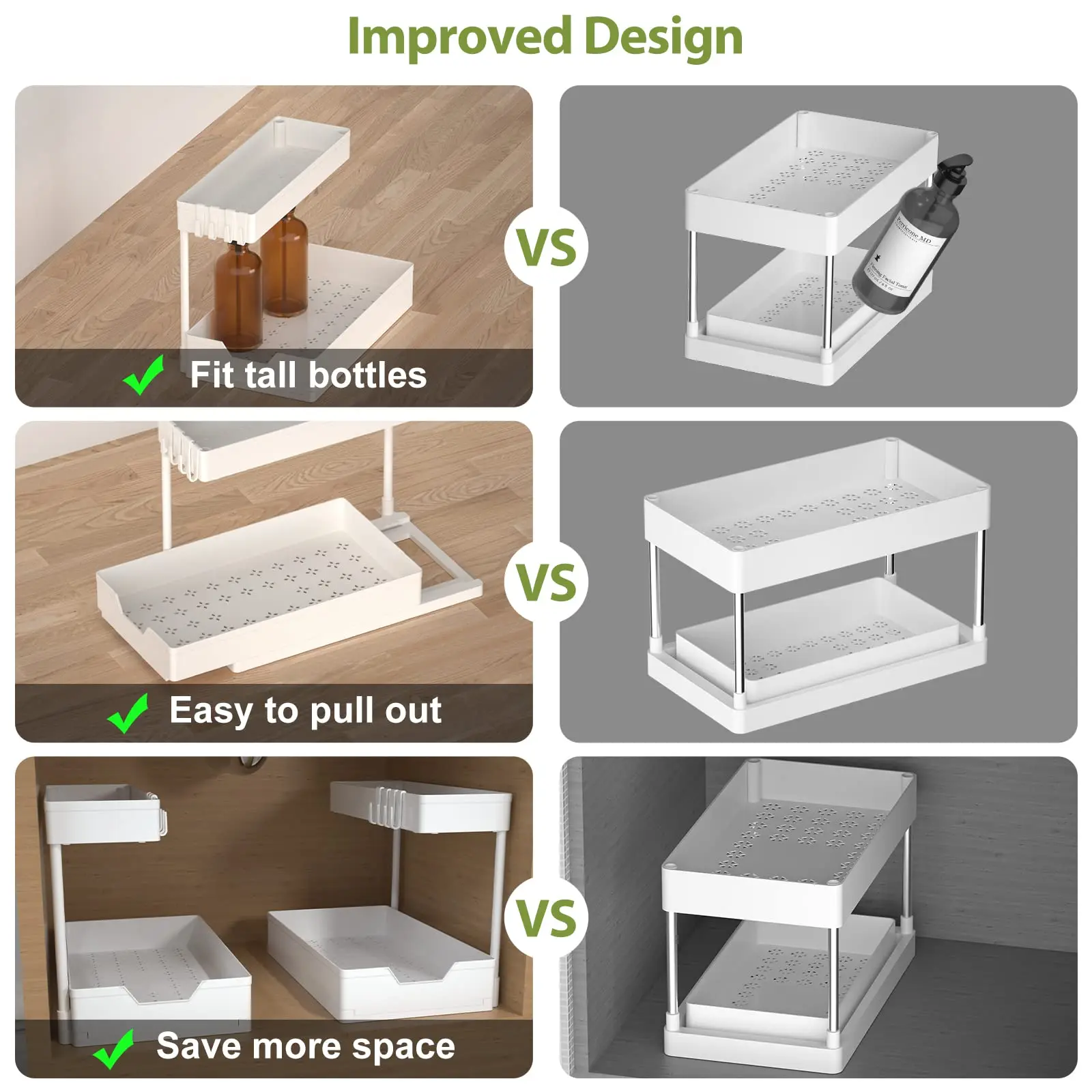 Under Sink Organizers and Storage, L-Shape Kitchen Bathroom Organization, 2-Tier Sliding Storage Under Sink Cabinet Organizer 3