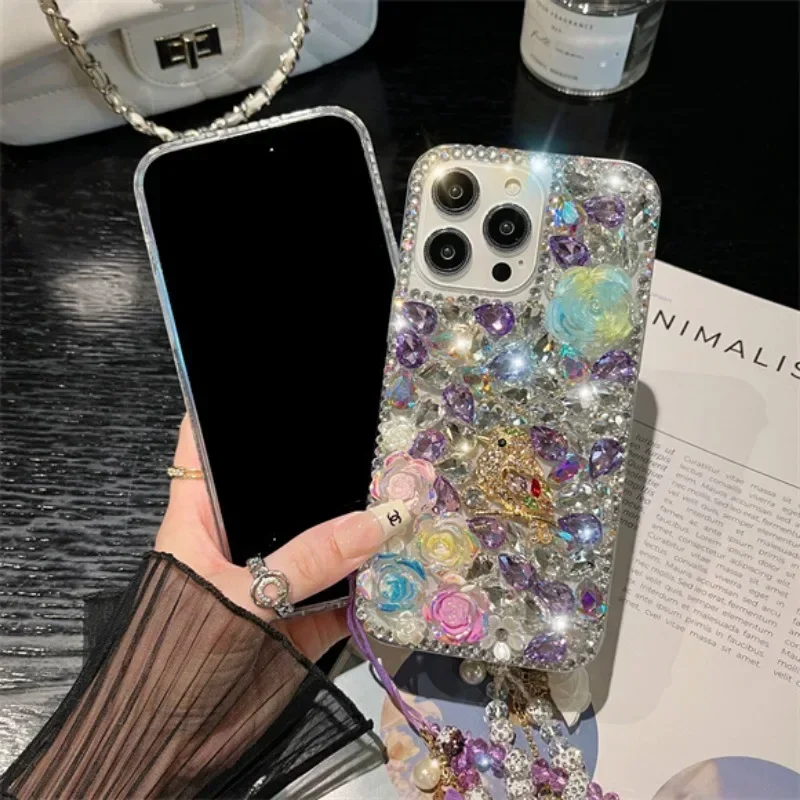 

Luxury Diamond Singing Birds and Fragrant Flowers Rhinestone Case for Xiaomi Redmi 9A 9C 9Pro Note10S Note11Pro 12Pro Cover