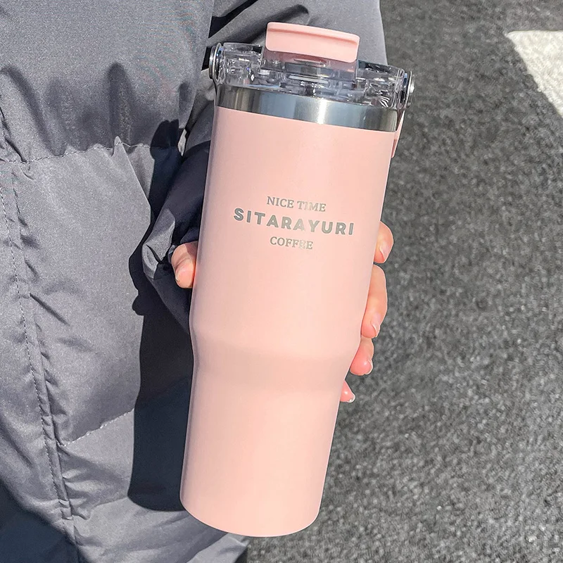 كوب عزل بسعة كبيرة ، كوب شرب ماء قهوة مع قش ، زجاج...