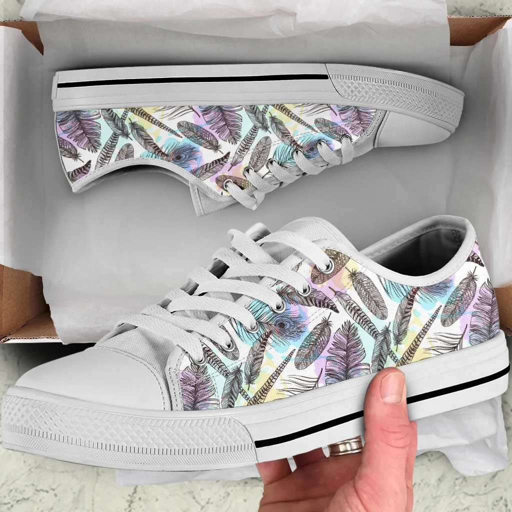 Colorful Feather Design Teen Girls Fashion Vulcanized Shoes Women Sport Running Sneaker Purple Butterfly Design Flat Shoes