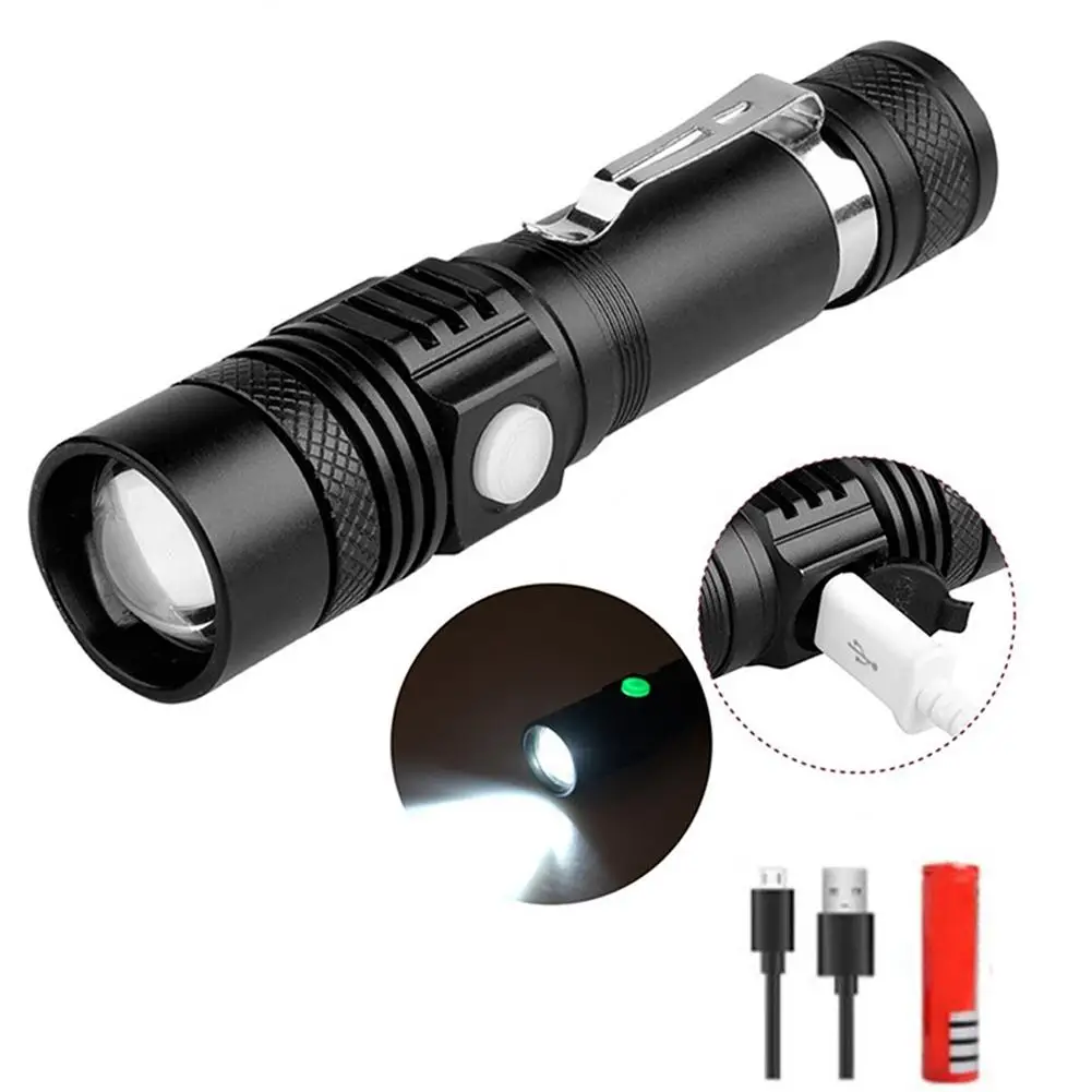 

Ultra Bright LED Flashlight With V6 LED lamp beads Waterproof Torch Zoomable 4 lighting modes Multi-function USB charging