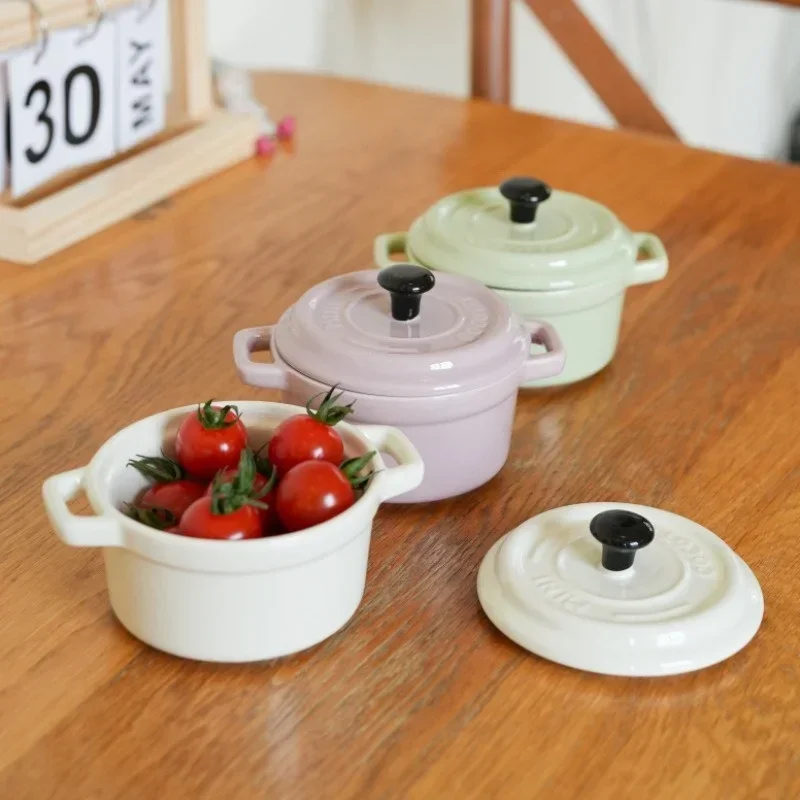Ceramic Breakfast Ramekins with Lids - Oven Safe Mini Casserole Bowls for Soufflé & French Onion Soup