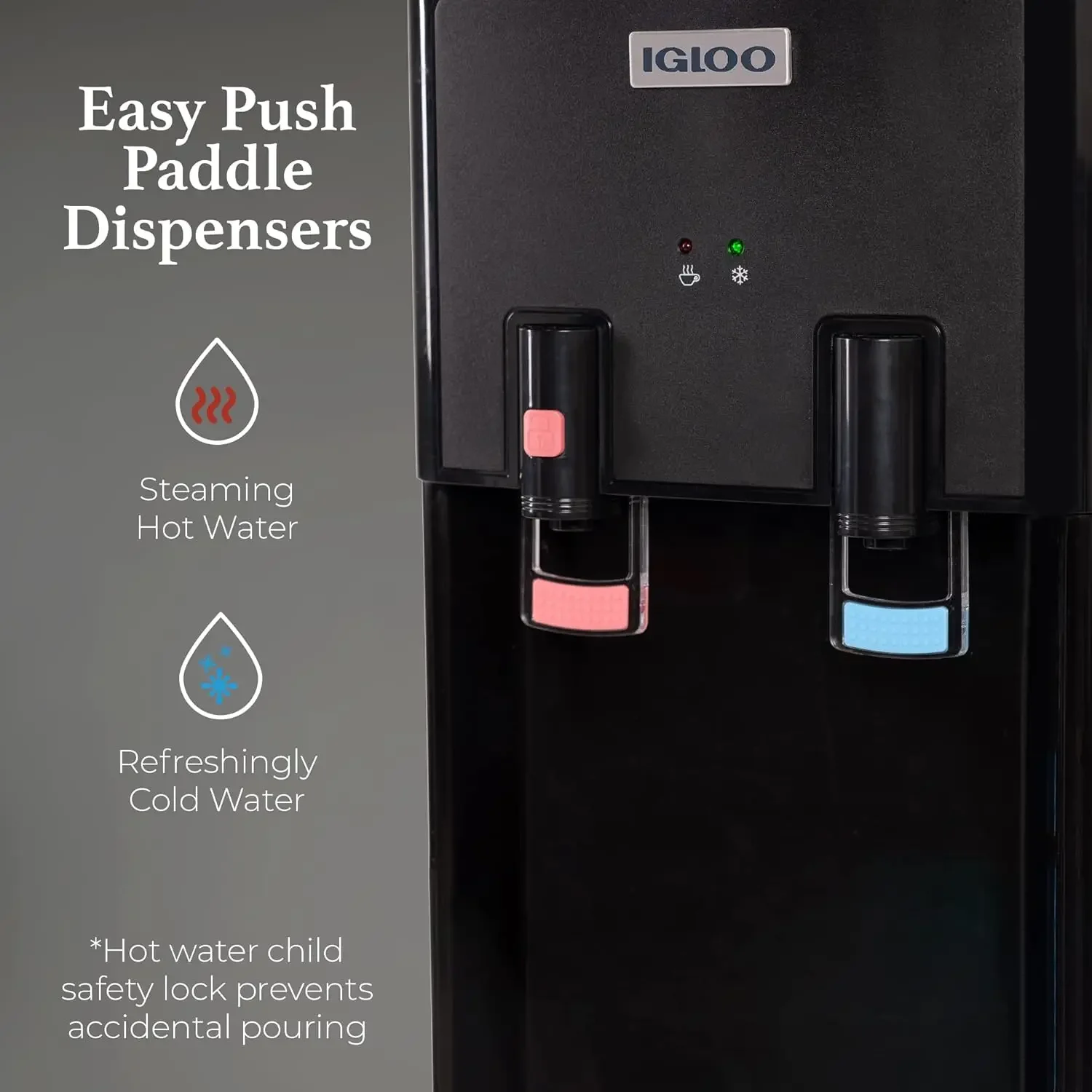 Top Loading Hot and Cold Water Dispenser - Water Cooler for 5 Gallon Bottles and 3 Gallon Bottles - Includes Child Safety Lock - 3