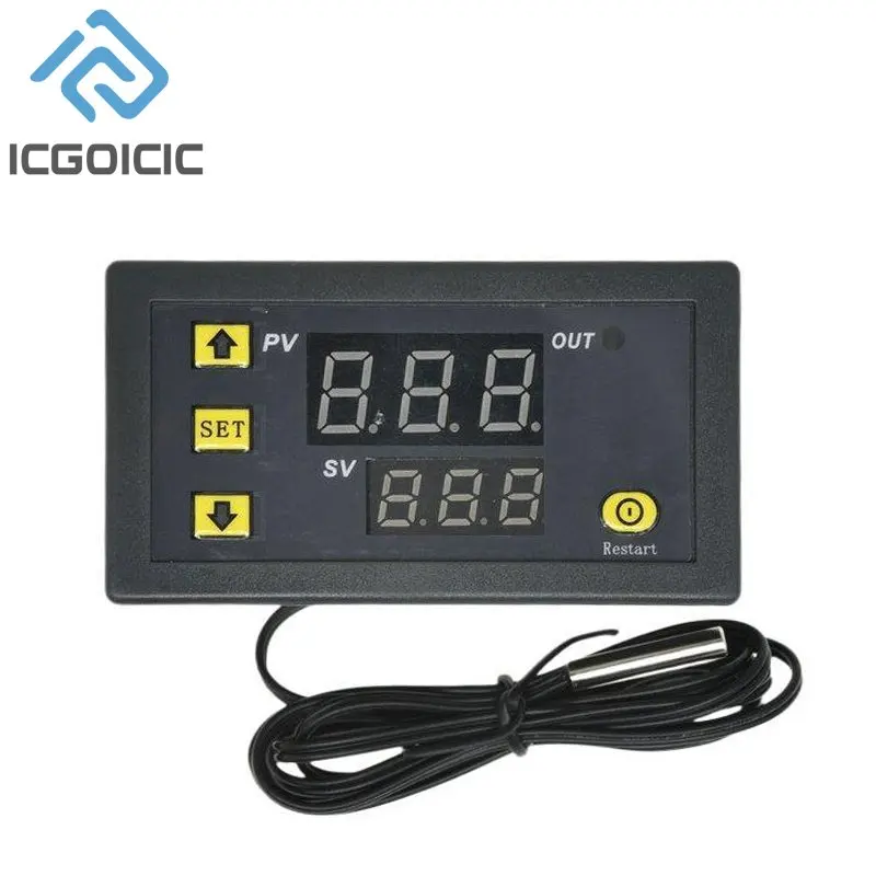 Digital Temperature Control LED Display Thermostat with Heat/Cooling Function, 20A Capacity, AC/DC Versatility