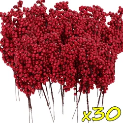 Festive Red Berry Stem for Christmas and New Year Decor (30 Branches)