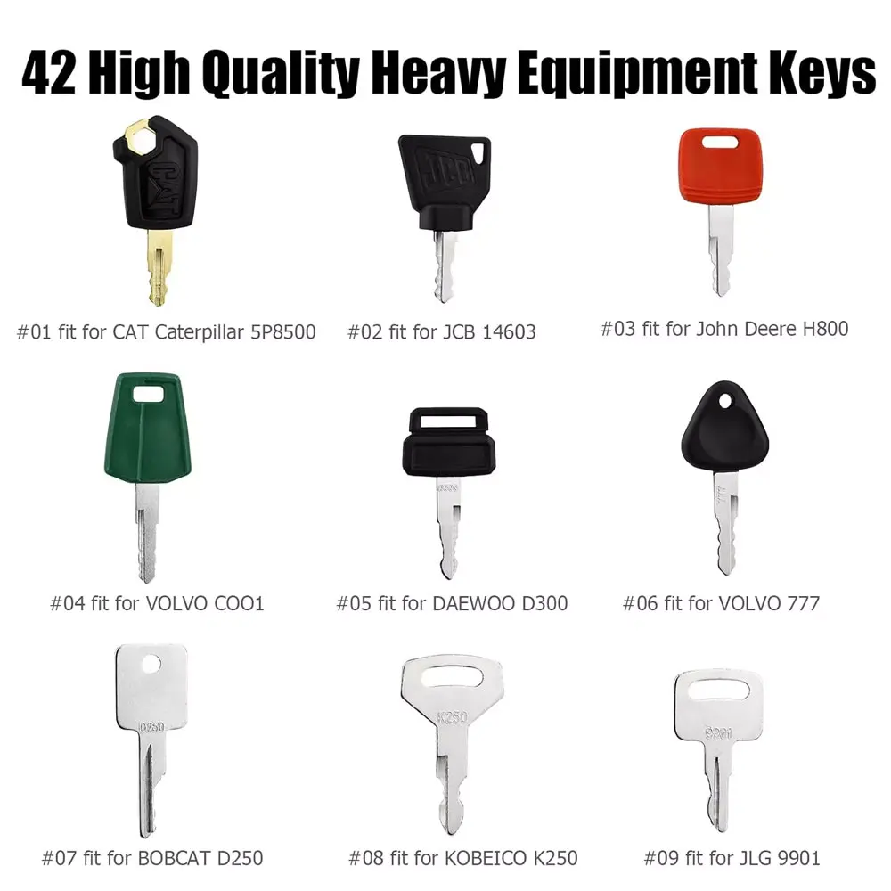42 Keys Heavy Equipment Construction Ignition Key For Caterpillar Jcb Yanmar Kobelco Volvo BOBCAT Hitachi Komatsu Excavator