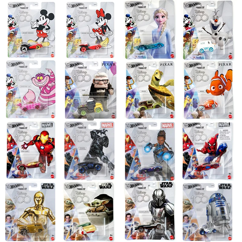 Original Hot Wheels Disney 100 Anniversary Special Edition Diecast Car Model Character Cars Marvel Star Wars Pixar Toys for Boys