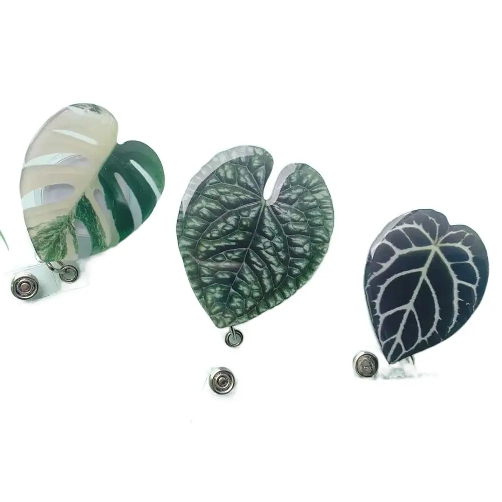 

Inspirational Leaf ID Badge Reel ID Card Clip Chest Card Retractable Badge Holder Name Tag Work Card Easy Pull Buckle