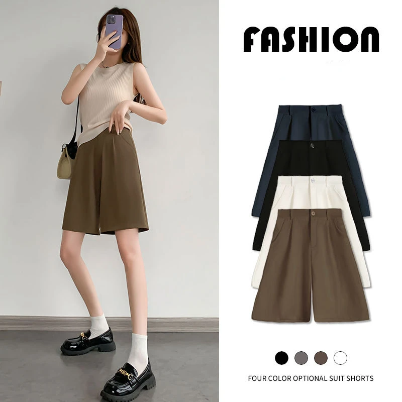 

Chiffon Suit Shorts Women's High-waisted Summer Thin Section Was Thin Black Casual Wide-leg Small Ice Silk Five-point Pants