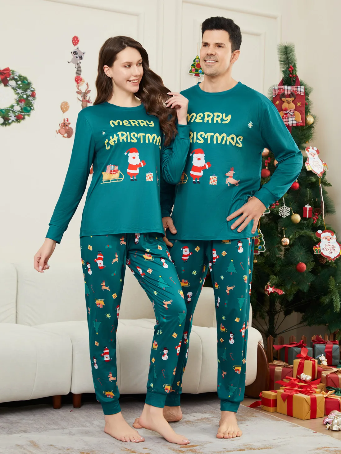 thumbnail image 2 of Conjuntos de pijamas familiares a juego para Navidad, ropa de dormir navideña para padre, madre e hijos, camisetas y pantalones, 2 piezas, mamelucos para bebés, niños y niñas, 2 of 5