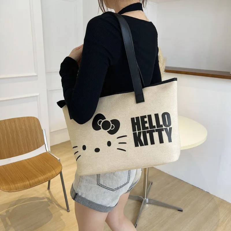 

MINISO Hello Kitty Handbags for Women Girl Luxury Designer Fashion Trend Brand Makeup Bag Large Capacity Canvas Tote Portable