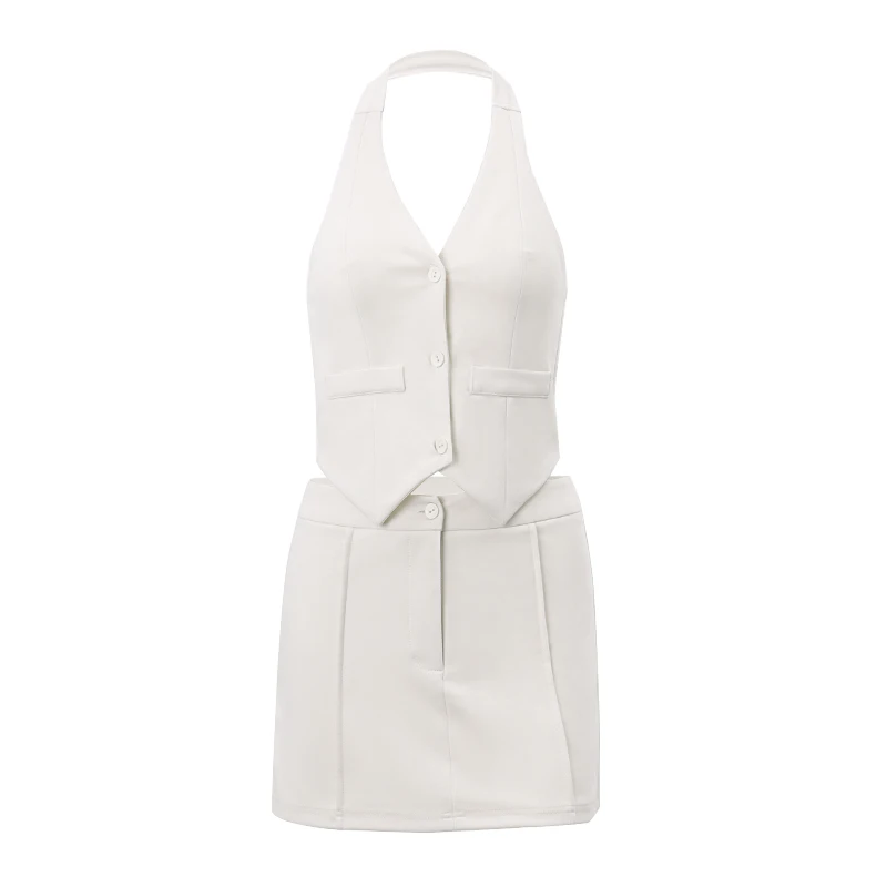 Candyhot Fashion Casual V-neck Sleeveless Suit Tank Top With High-waist Bodycon Hip Skirt Streetwear Retro Women 2 Piece Sets 6
