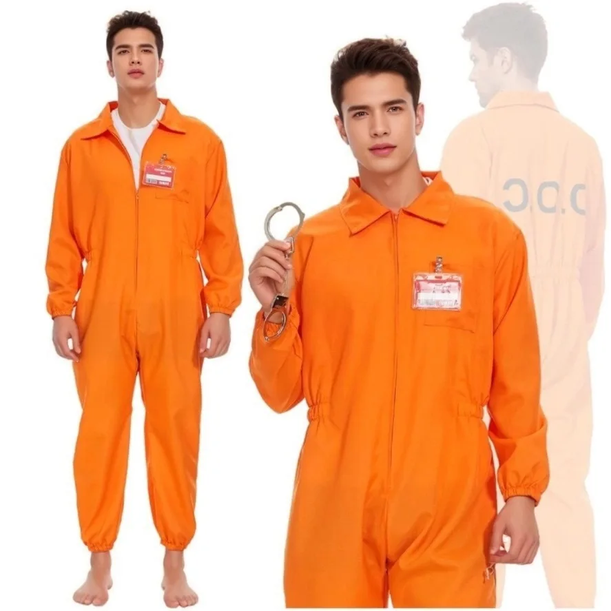 Disfraz De Mono De Prisión Naranja For Hombre, Traje De Recluso De