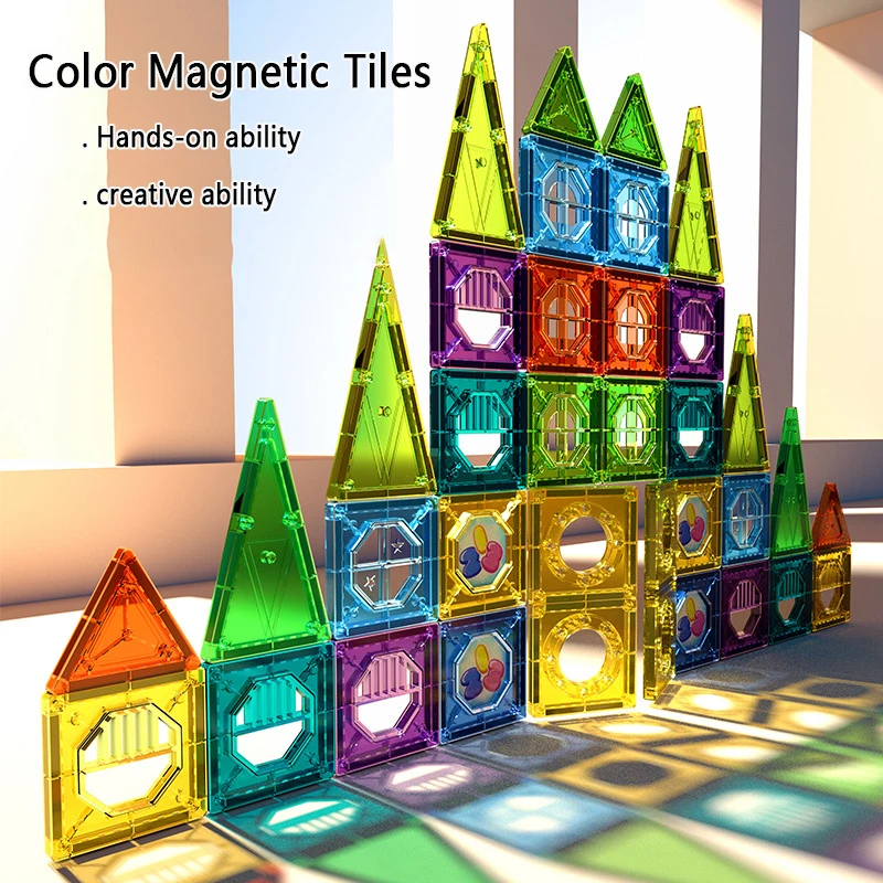 Magnetic Tiles Building Blocks Kids Toys DIY Magnets Construction Tiles Educational Sensory Toys Montessori Games for Children