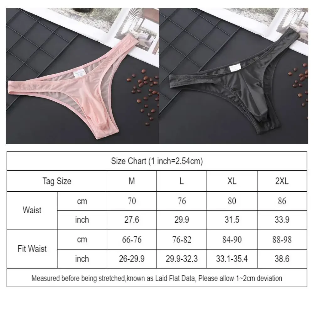 Men Underwear Low Waist Briefs Shorts Elephant Nose Pouch Sheer Thin Panties
