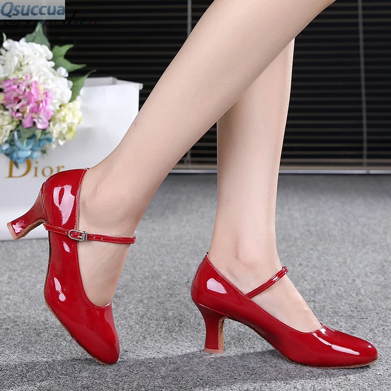 

Patent Leather Shiny Closed Toe Shoes Ballroom Tango Latin Dance Shoes for Women