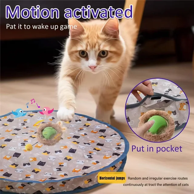 Smart Interactive Cat Toys Ball Fast Rolling in Pouch Hide and Seek Kitten Toy Motion Activated Interactive Cat Toy for Indoor 3