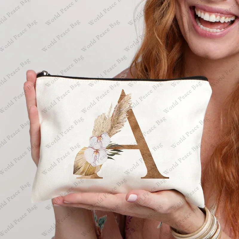 1Pc A-Z Personalized Makeup Bag, Boho Floral Letter V Cosmetic Bag, Idea Birthday Gifts for Women Mom, Gifts for Best Friend Bri 4