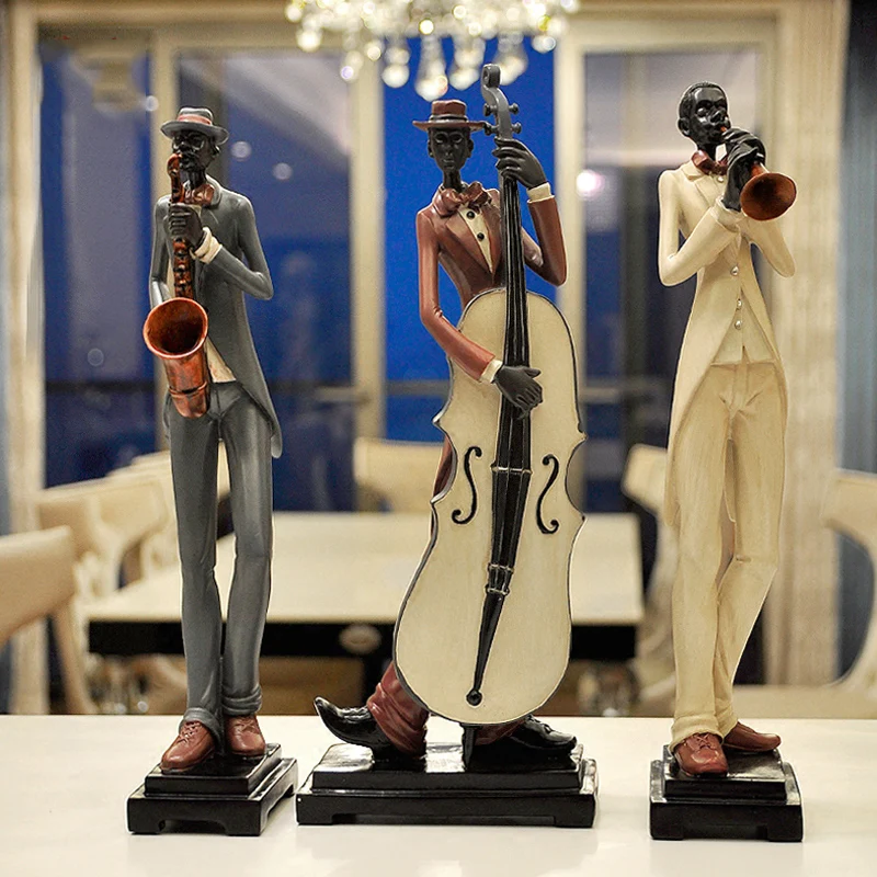 

Modern Resin Black Band Decoration Music Musicians Crafts Restaurant Bar Statues Home Livingroom Table Figurines Ornaments Art