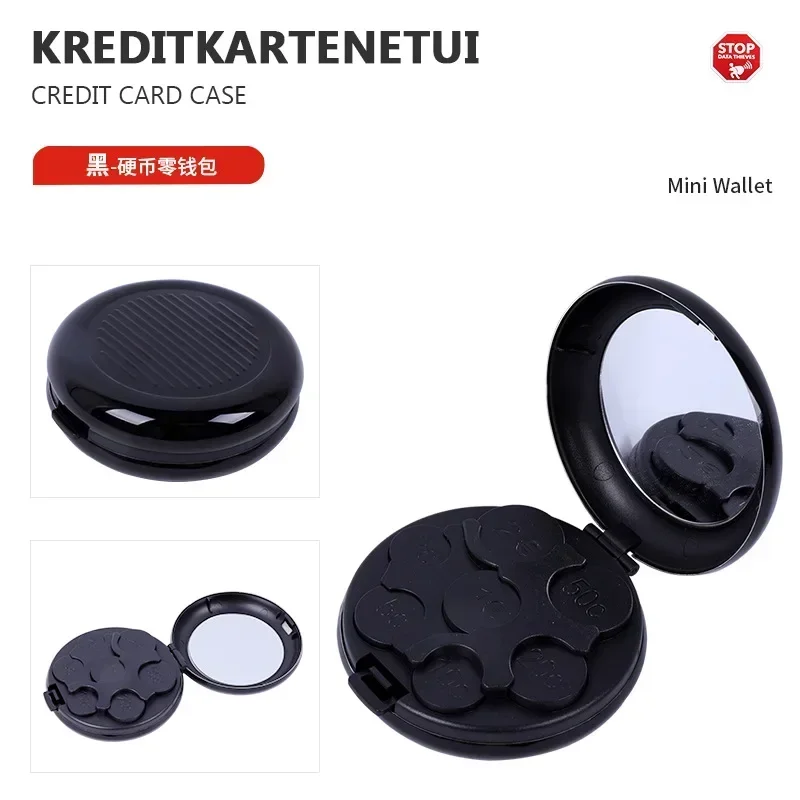 Fashion Creative Mini Euro Coin Storage Box with Mirror Portable Aluminum Alloy Circular Euro Zero Wallet for Gift