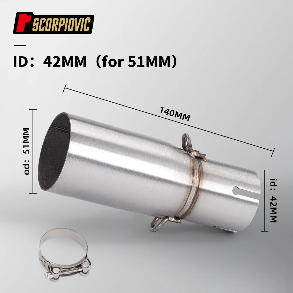 Universal Motorcycle Intermediate Exhaust Pipe with Enhanced Muffler, 51mm Adjustable Diameter