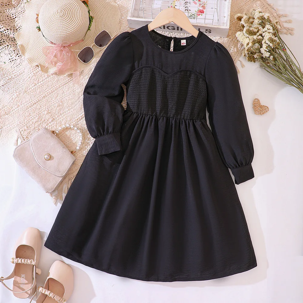 

2023 Winter New Girls Dress Long Sleeve O Neck Patchwork Black Cute Designer Girls Princess Dress Vestido 12M-5T