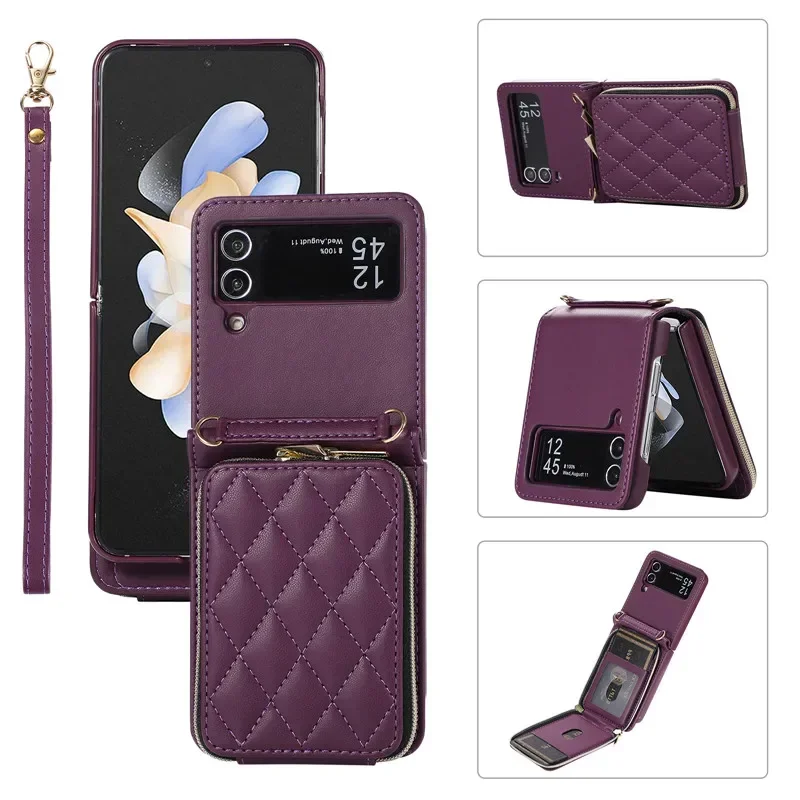 Luxury Crossbody Lanyard Leather Wallet Phone Case with Wrist Rope and Flip Stand