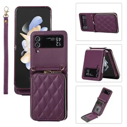 Luxury Crossbody Lanyard Leather Wallet Phone Case with Wrist Rope and Flip Stand - Samsung Z Flip 7 (Deep Purple)
