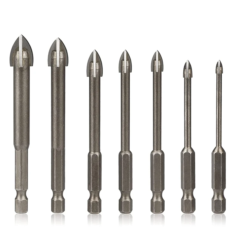 7Pcs Masonry Tile Drill Bits 1/4 Inch Shank 3-12mm Concrete Drill Bit Carbide Cross Head Cutting Drill Bits for Glass Ceramic 7pcs 3 12mm threaded aolly wall tile concrete drill carbide glass triangle twist drill bit electric drill tool parts