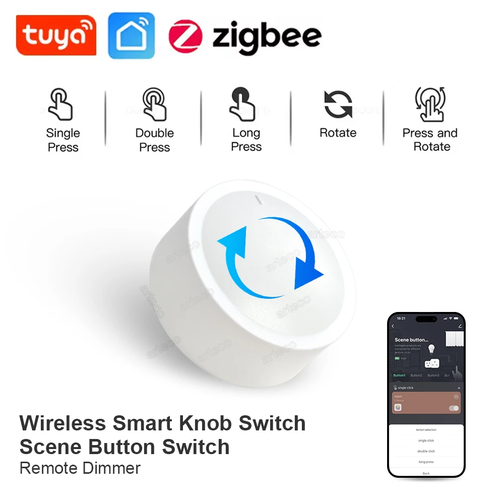 MOES Smart Knob Switch, Tuya ZigBee Wireless Button, Create Scenes In Smart Life App,Battery-Powered, Home Automation Controller - Foto 4