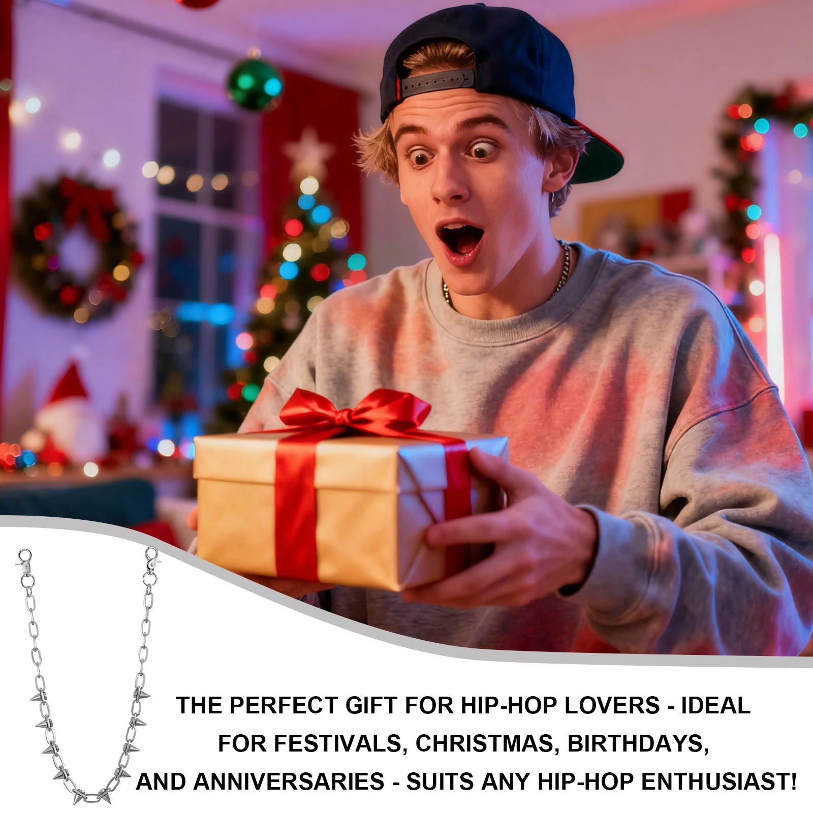 2개 세트 어반 펑크 청바지 키체인, 청바지 레이어드 바지 체인 벨트, 스트리트웨어 고스 리벳 바이커 액세서리, 남녀 공용