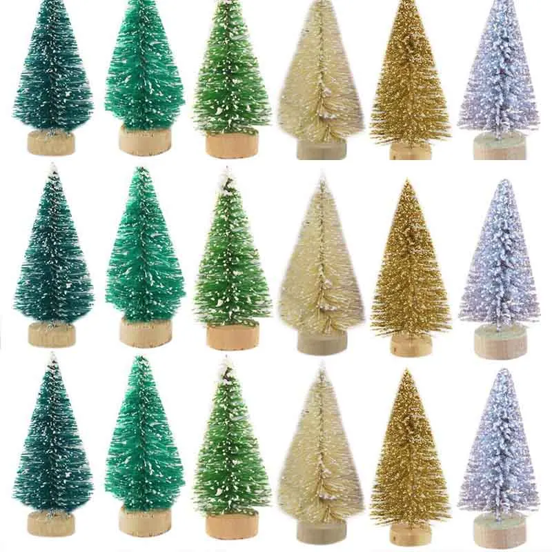 Mini Christmas Tree Sisal Silk Cedar-Decoration Small Christmas Tree-Gold Silver Blue Green White 12Piece