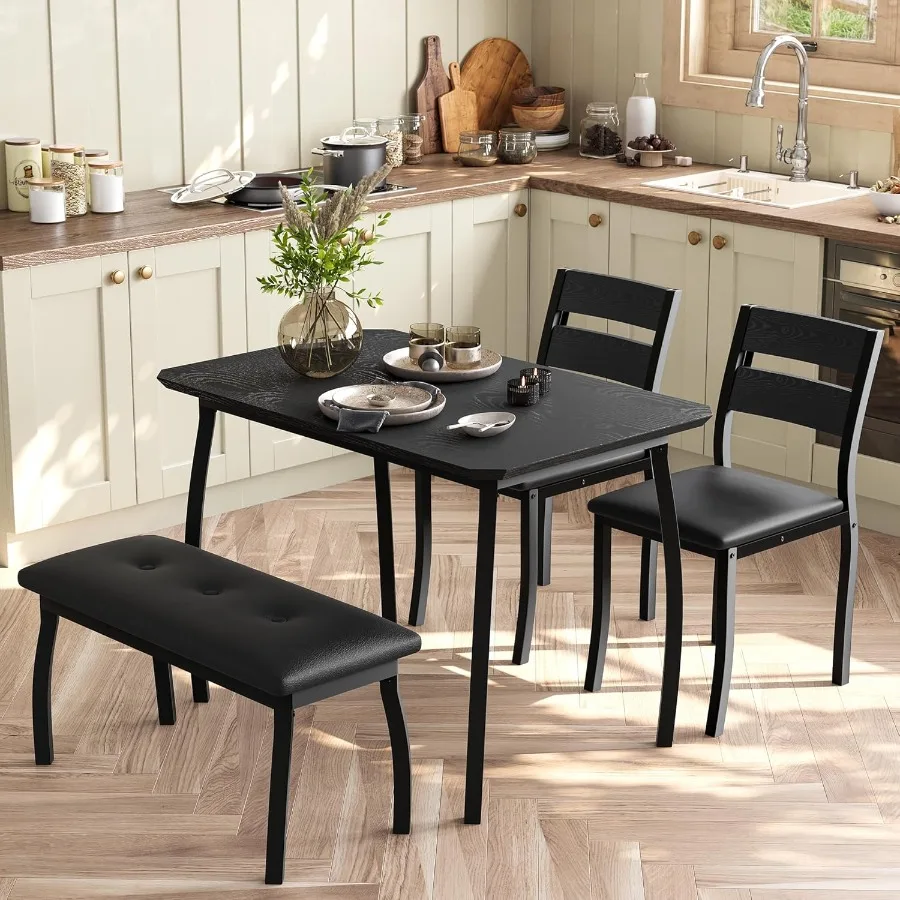 4-Piece Dining Table Set with Bench 2