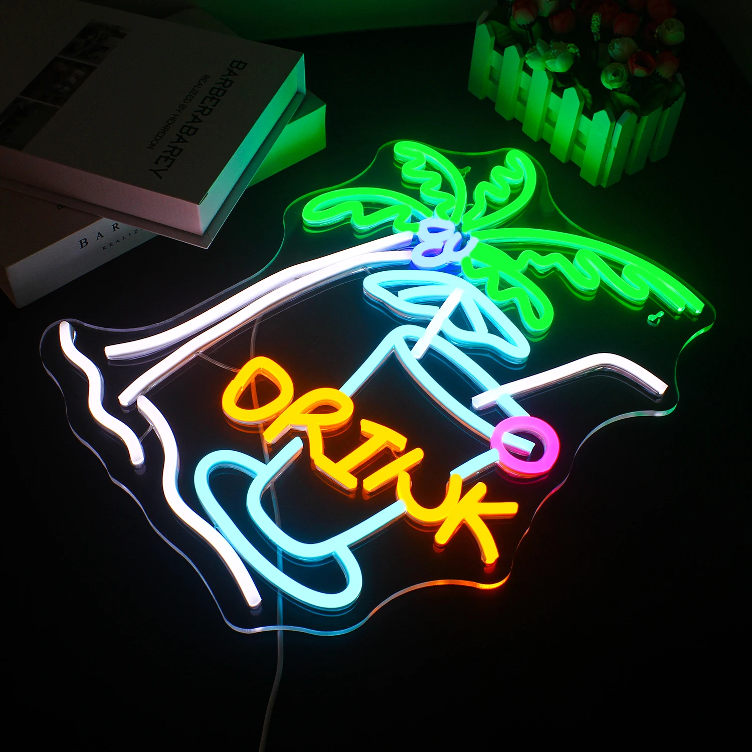 Drink Neon Sign Glass LED Neon Signs Art Wall Lights for Beer Bar Decor USB Powered for Party Pub Night Club Man Cave Decor Neon