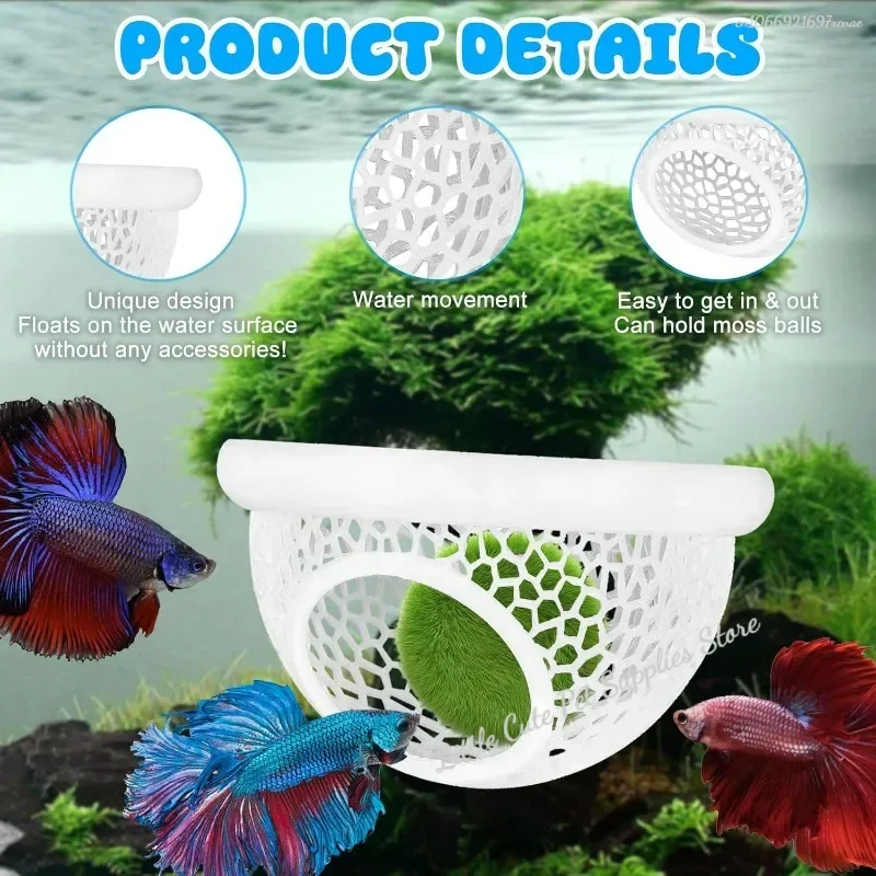 Aqaurium Floating Cave Fish Shrimp Hideout Shelter 3-in-1 Hammock Feeding Ring & Resting Spot for Betta Small Aquatic Pets