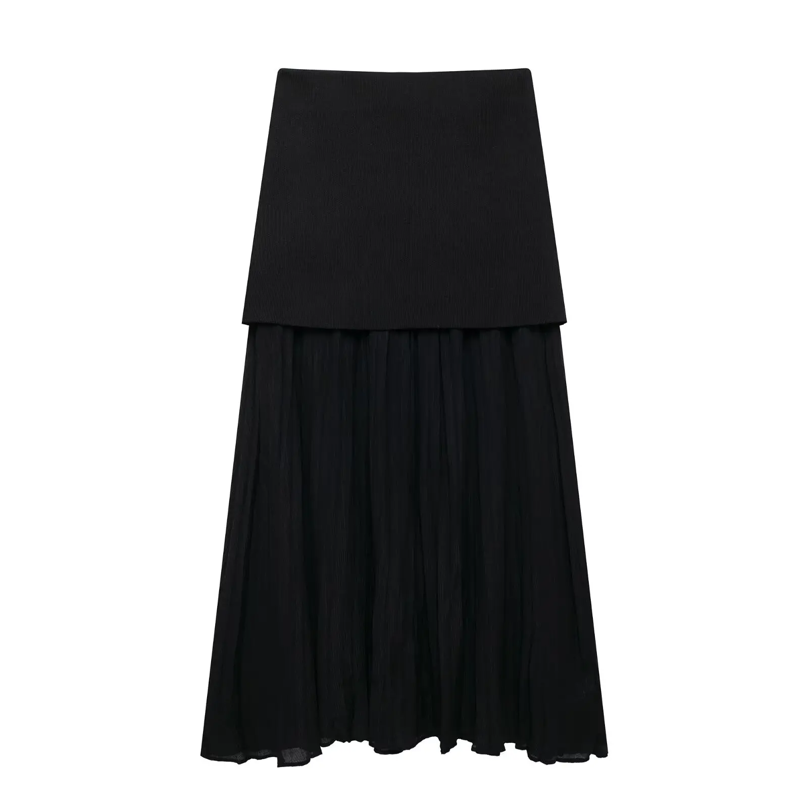 thumbnail image 1 of HH TRAF 2024 Conjunto de mujer con escote en V, sin mangas, chaleco de punto de un solo pecho + falda con cremallera lateral de cintura alta, traje de otoño para mujer de moda, 1 of 5
