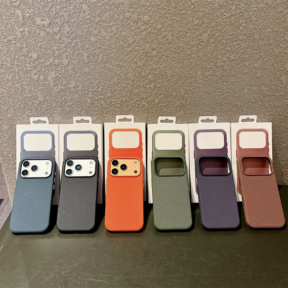 Deluxe Tech Fabric Magnetic Phone Case with Non-Slip Solid Color Back Cover and Gift Packaging Box