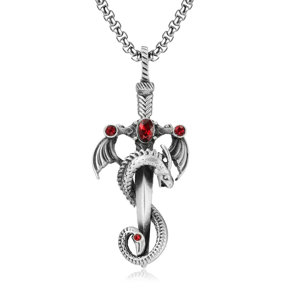 Vintage Dragon Sword High Quality Zinc Alloy Pendant Necklace Punk Men's Street Hip Hop Jewelry Gift