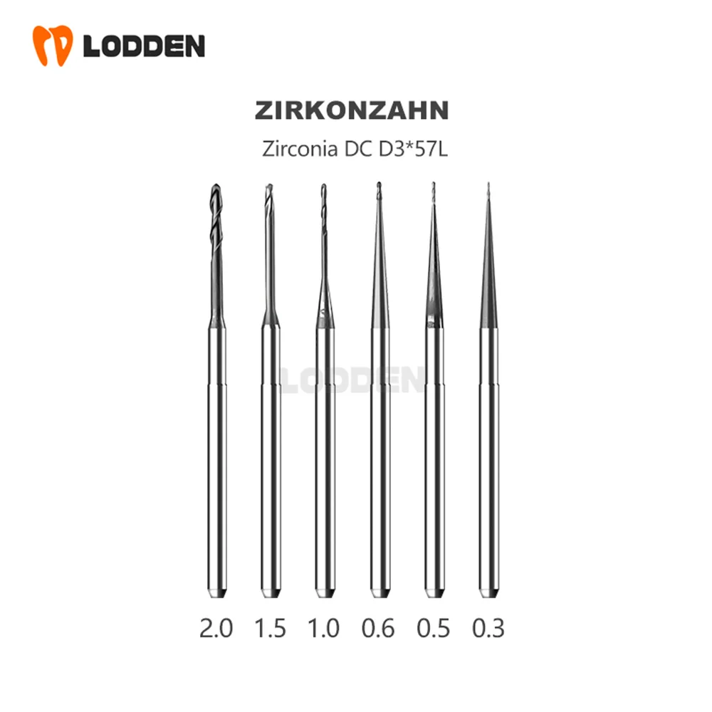 Zirkonzahn Dental Milling Burs Grinding Zirconia D3 Shank DC Diamond Coating 57MM Length 0.3/0.5/0.6/1.0/1.5/2.0mm Grinding Tool