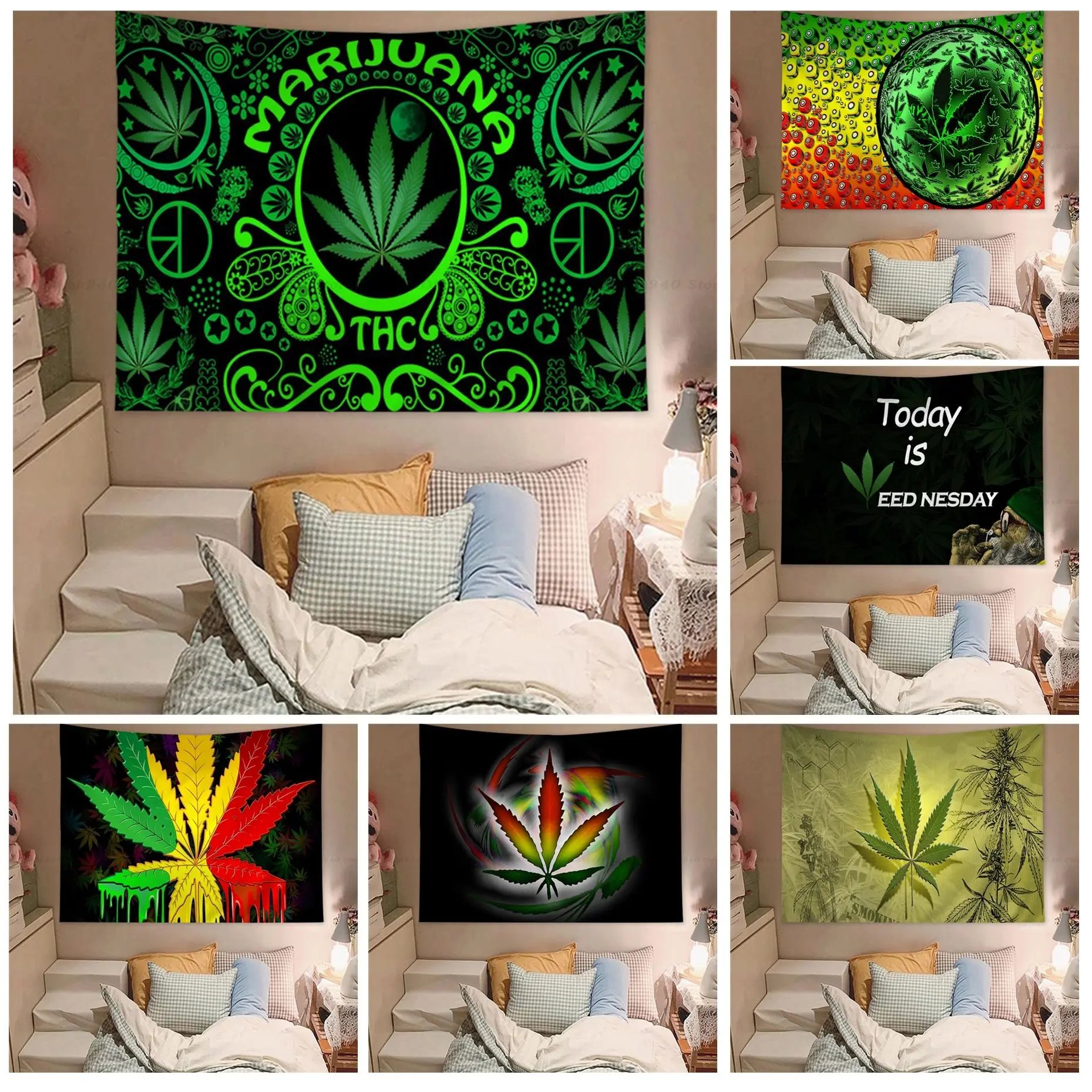 Art Weed Cartoon Tapestry Indian Buddha Wall Decoration Witchcraft Bohemian Hippie INS Home Decor