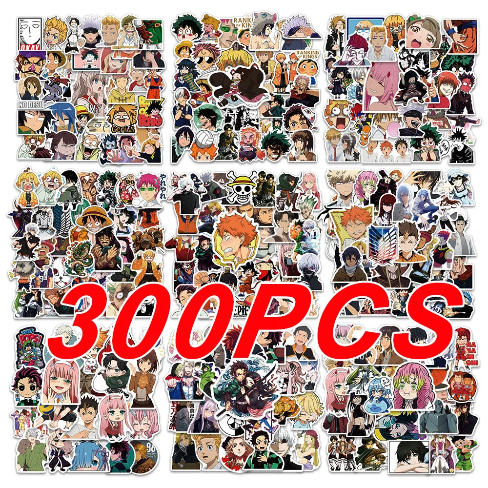 300 pçs mix anime adesivos para crianças onepiece jujutsukaisen dragonball adesivo diy parede do carro legal dos desenhos animados decalques brinquedo à prova dwaterproof água
