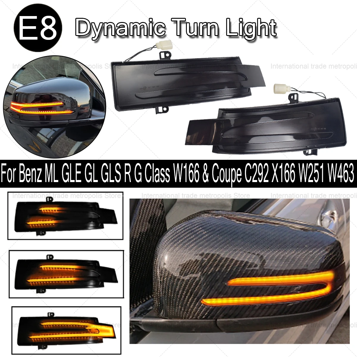 

2Pcs For Benz ML GLE GL GLS R G Class W166 & Coupe C292 X166 W251 W463 LED Dynamic Turn Signal Light Side Mirror Indicator Parts