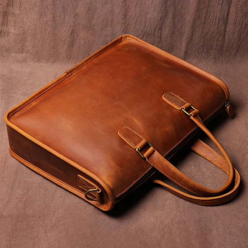 Leather Briefcase LUOKIR Real Leather Handbag Men Vintage Crazy Horse Cowhide Office Computer Bag for 14 Inch Laptop