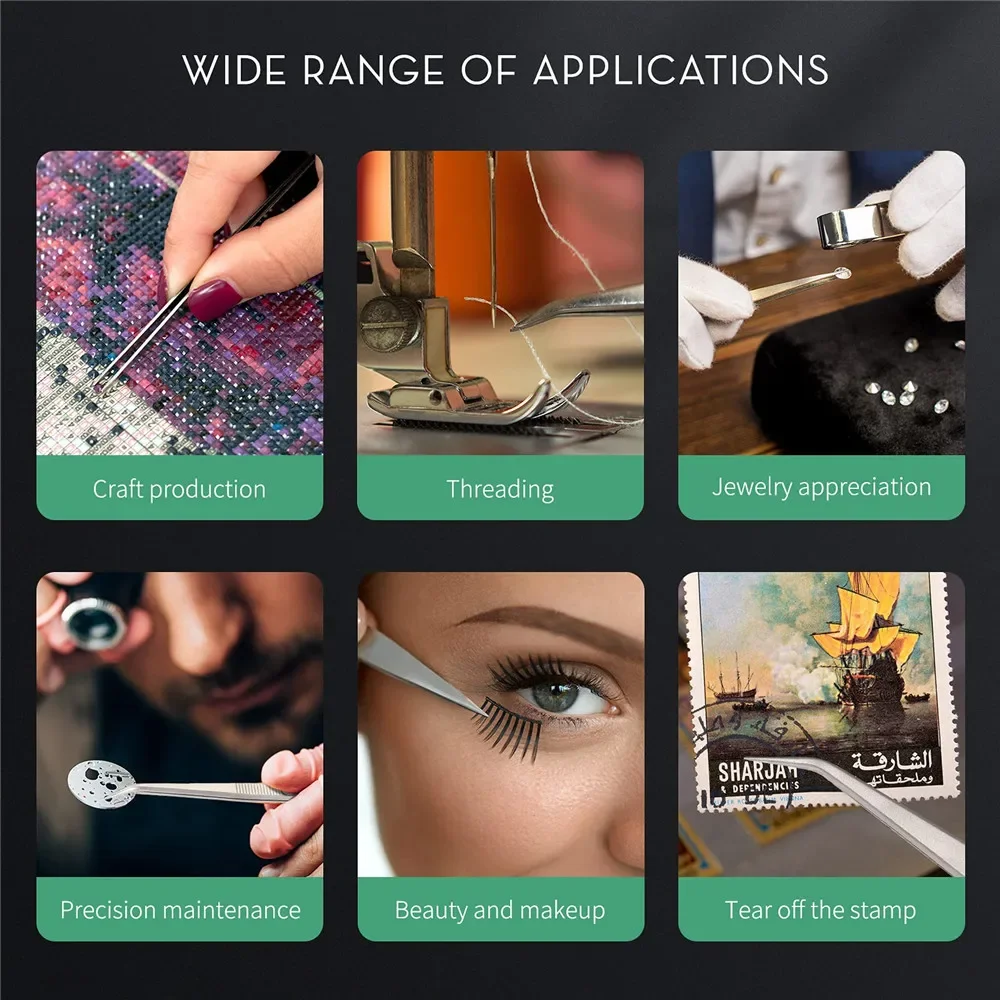 Professional Jewelry Tweezers 16CM High Precision StainlessSteel with SlottedBuckle forDiamond Gem DIYCrafting Sandblasted Tools